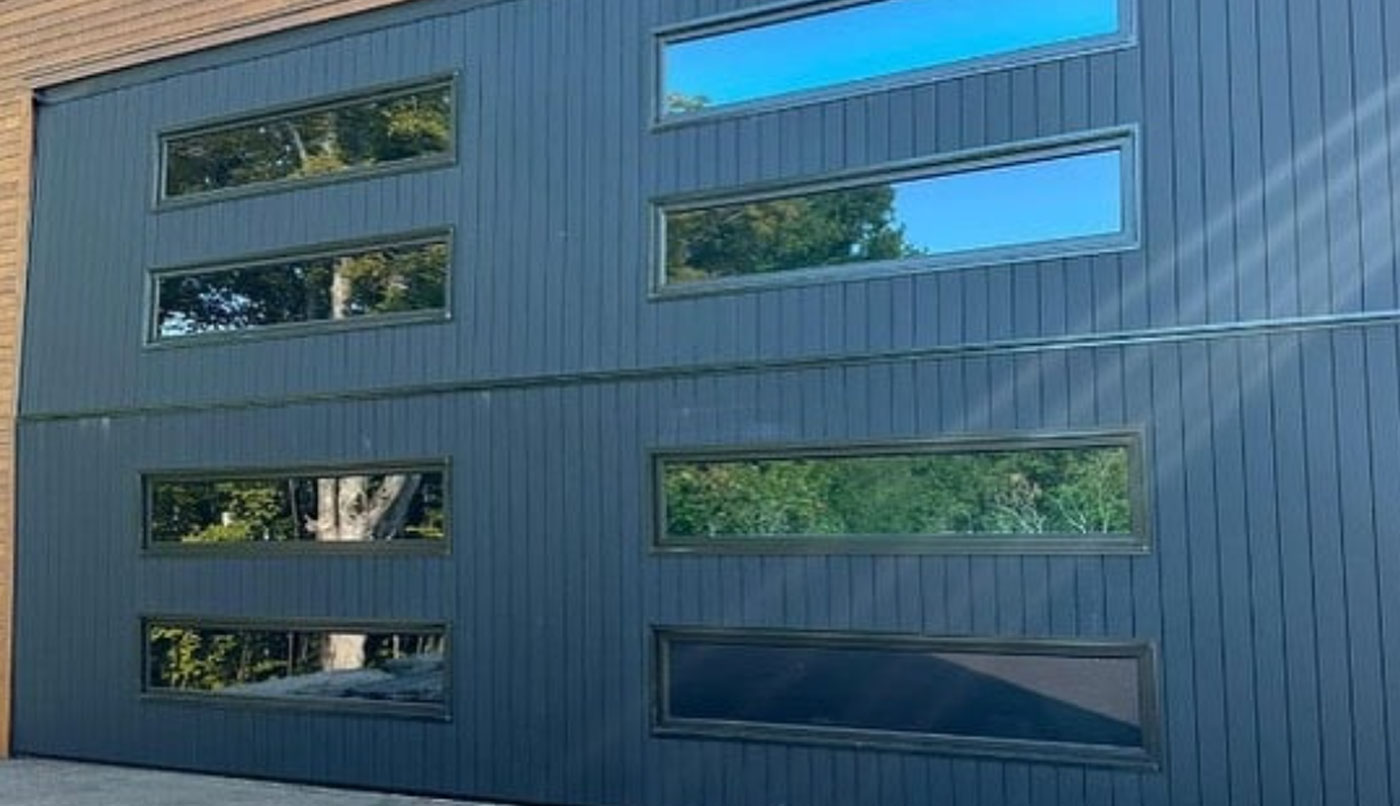Commercial garage door with windows